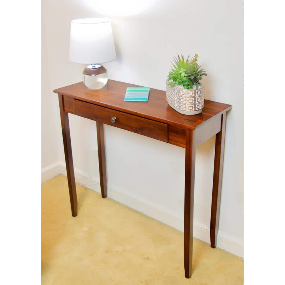 Mahogany Rectangular Side Table with Drawer and Metal Accents