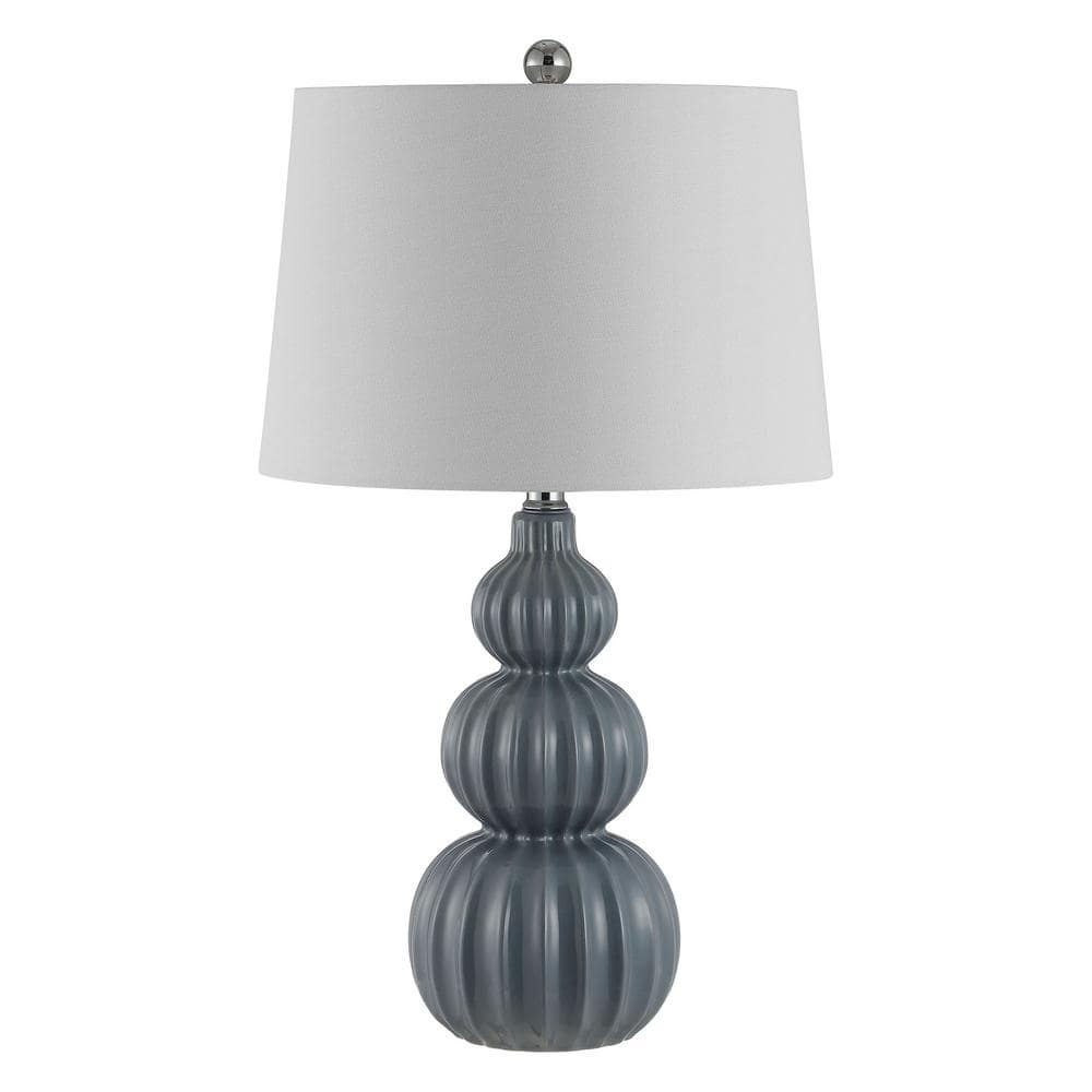 Corina Grey Triple Gourd Ceramic Table Lamp with White Shade