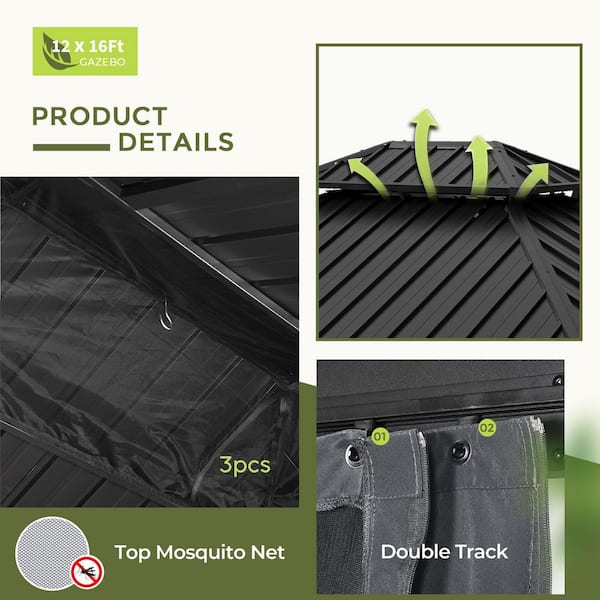 EGEIROSLIFE 12 ft. x 16 ft. Double Roof Hardtop Aluminum Patio