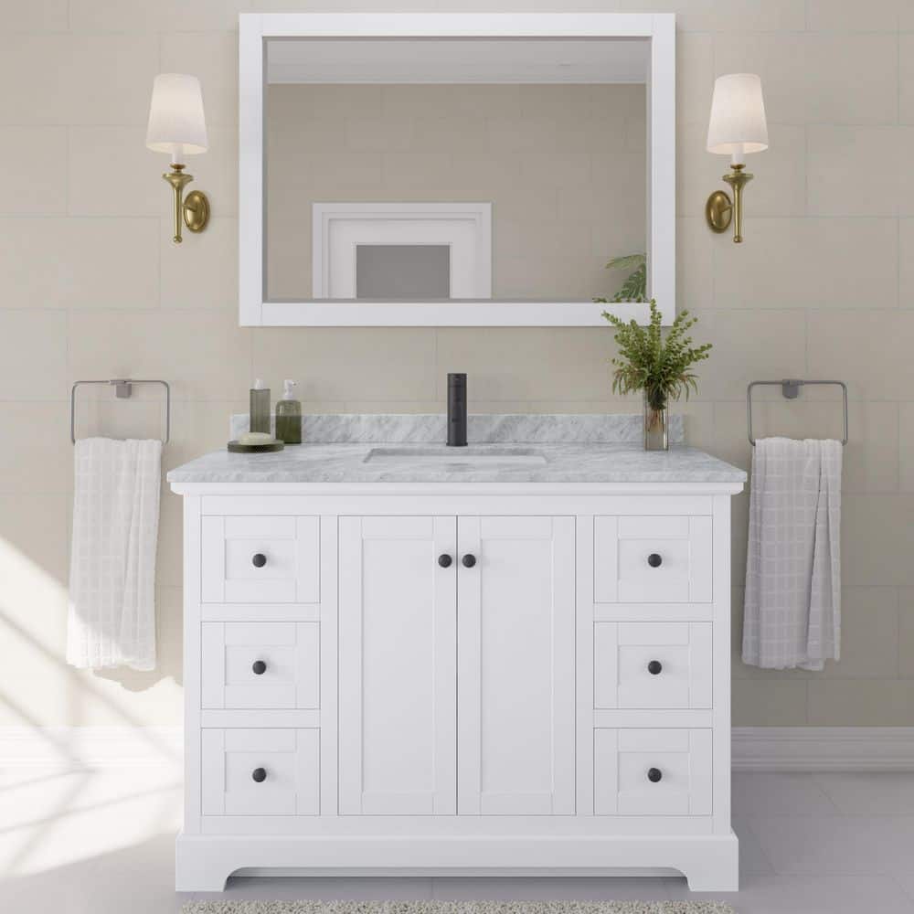 Avery 48 in. W x 22 in. D x 35 in. H Single Bath Vanity in White with White Carrara Marble Top price history on PriceWatchPro