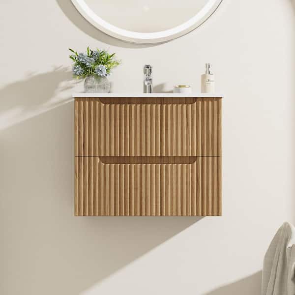 FORCLOVER 24 in. W Floating Wall Mounted Bath Vanity in Walnut