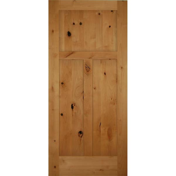 Unbranded 36 in. x 80 in. Left-Handed 3-Panel Craftsman Solid Core Knotty Alder Single Prehung Interior Door