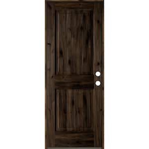 30 in. x 80 in. Rustic Knotty Alder Square Top V-Grooved Left-Hand/Inswing Black Stain Wood Prehung Front Door