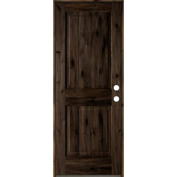30 in. x 80 in. Rustic Knotty Alder Square Top V-Grooved Left-Hand/Inswing Black Stain Wood Prehung Front Door