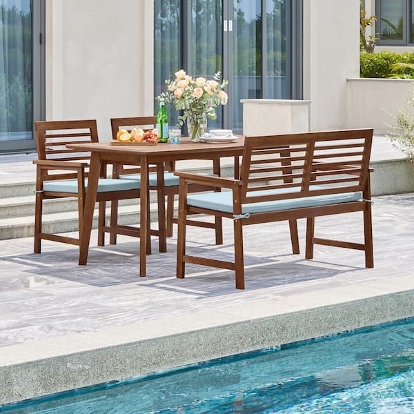 Vifah Farmhouse Chic 4-Piece Wood Rectangle Outdoor Dining Set
