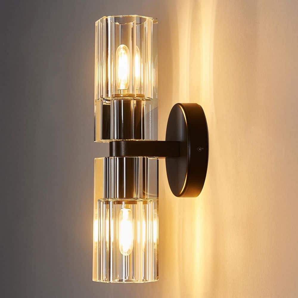 Home Lighting 12.83 in. 2Light Black 1-Pack Modern with K9 Crystal Lampshade Wall Sconces for Bathroom Entryway price history on PriceWatchPro