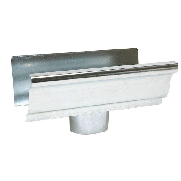 4 in. Mill Finish Galvanized Steel K-Style Gutter End with Drop Outlet