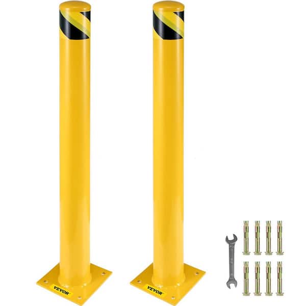 NVNOO 48 in. x 5.5 in. Diameter Height Yellow Steel Pipe Safety Bollard Post with 8 Anchor Bolts for Traffic Sensitive Area