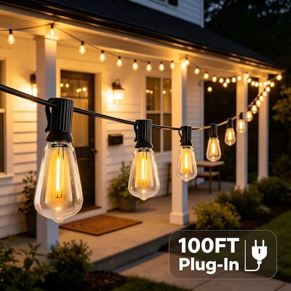 Bieuoram 100 ft. ST38 Vintage Edison Light Outdoor Plug-In