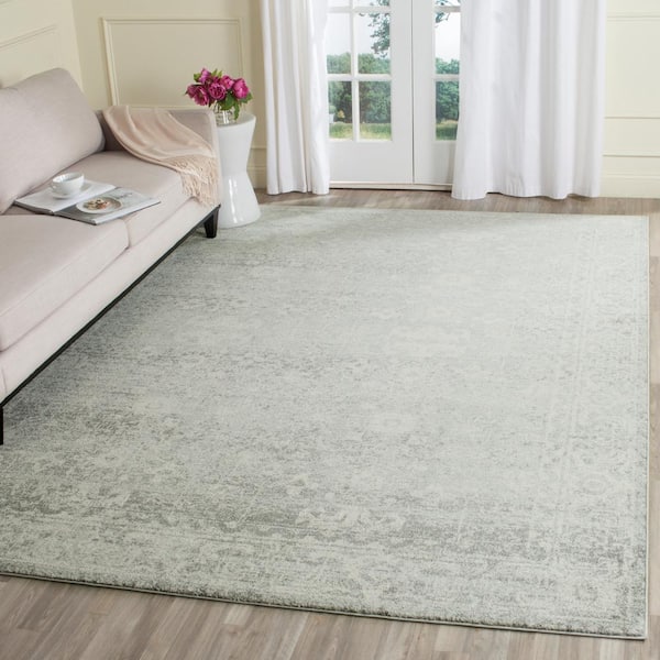 Evoke Silver/Ivory 7 ft. x 7 ft. Square Floral Speckles Distressed Area Rug