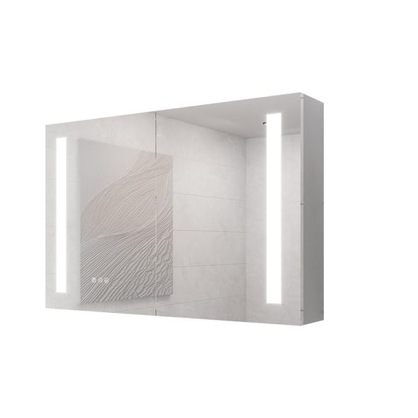 Cesicia Dimmable and Defogged 36 in. W x 24 in. H Rectangular Aluminum Medicine Cabinet with Mirror