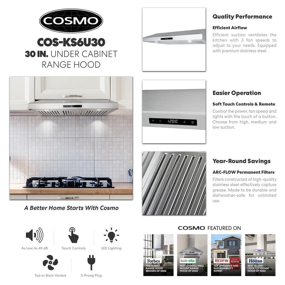 30 Inch Stainless Steel Under Cabinet Range Hood with LED Lights