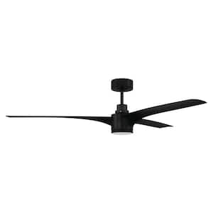 Phoebe 60 in. Indoor/Damp Flat Black Ceiling Fan with Smart Wi-Fi Enabled Remote and LED Optional Light Kit Included