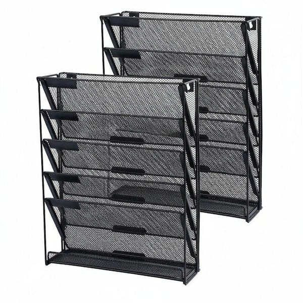 12.8 in. x 15.9 in. 6-Tier Black Metal Wall File Organizer, Magazine Rack 2 pack