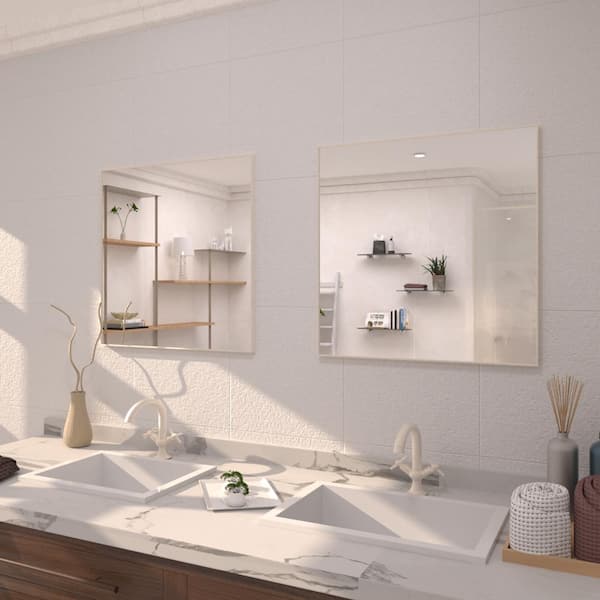 30 in. W x 30 in. H Rectangular Framed Wall Bathroom Vanity Mirror in Brushed Nickel