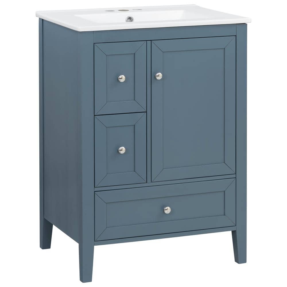 24 in. W Blue Freestanding Bath Vanity with White Ceramic Top Sink,Soft-Close Drawers & Door price history on PriceWatchPro
