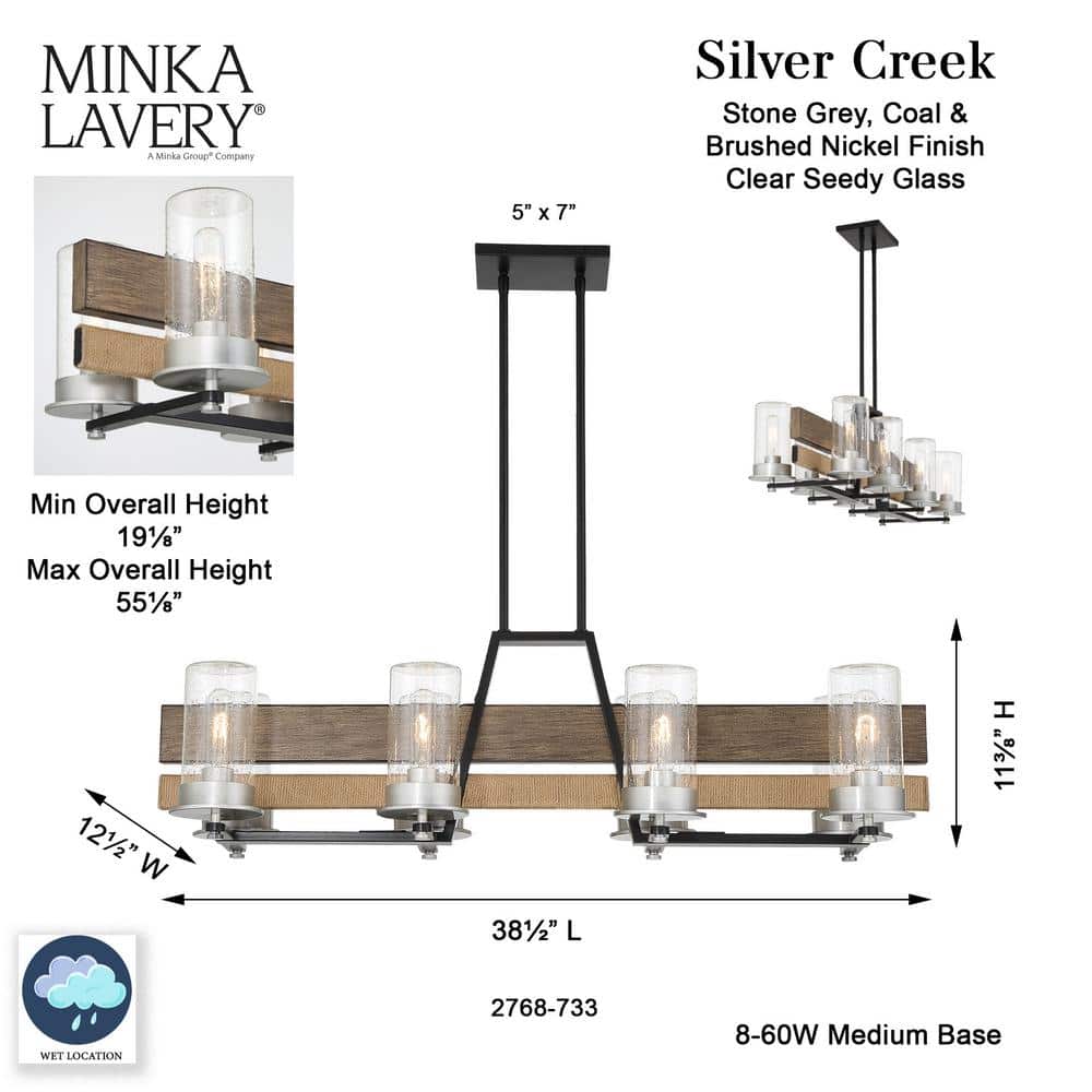 Silver Creek 8-Light Brushed Nickel and Glass Island Chandelier