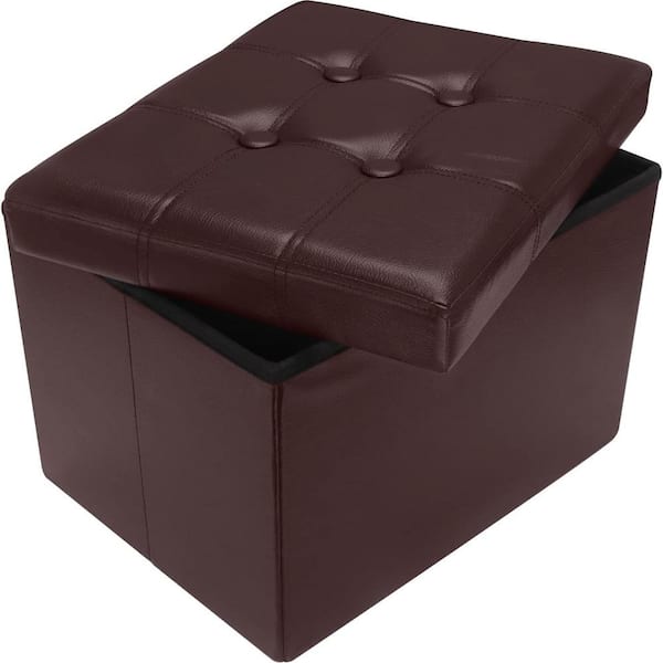 ITOPFOX Modern Brown Wood Outdoor Ottoman with Cushion
