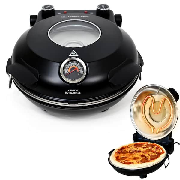 Unbranded Electric Pizza Oven with Ceramic Stone, Adjustable Heat Control,1200-Watt Baking Power, Large 12 in. Capacity in Black