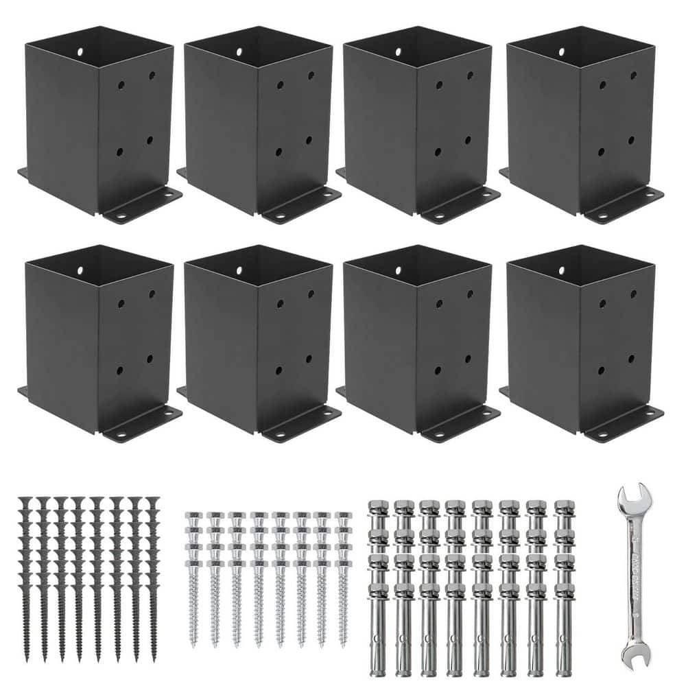 OGETFUUR 8-Pack 4 in. x 4 in. Black Metal Post Base, Deck Post Bracket ...