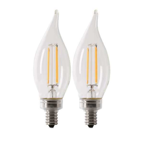 Photo 1 of 100-Watt Equivalent BA10 E12 Candelabra Dimmable Filament CEC Clear Chandelier LED Light Bulb, Daylight 5000K (2-Pack)