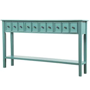 Rustic Entryway Console Table, 60" Long Sofa Table with two Different Size Drawers and Bottom Shelf for Storage - Blue