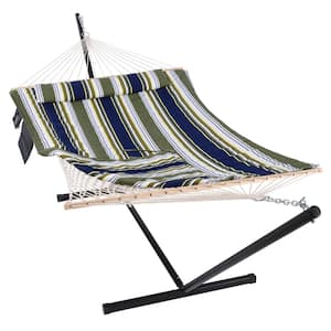 12 ft. Quilted Free Standing 2-Person Hammock with Stand and Detachable Pillow in Multi