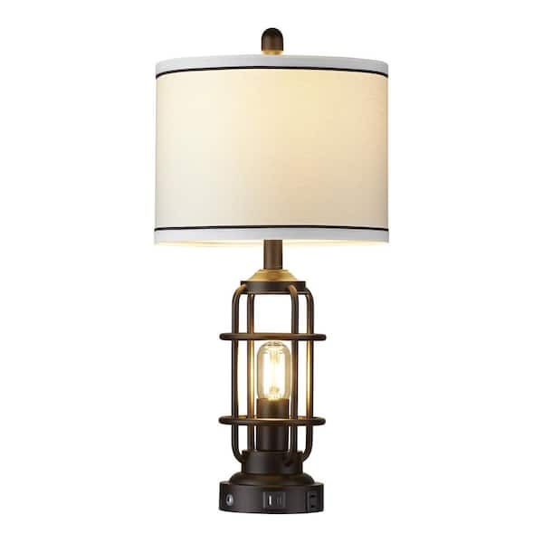 Teasia 26 in. Black Metal Table Lamp Set with USB, Type-C Charging Ports and Built-in Outlet