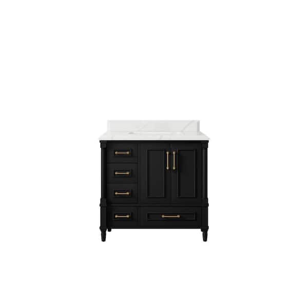 Willow Collections Hudson 36 in. W x 22 in. D x 36 in. H Single Sink Bath Vanity Center in Black with Cove Edge Calacatta Qt. Top