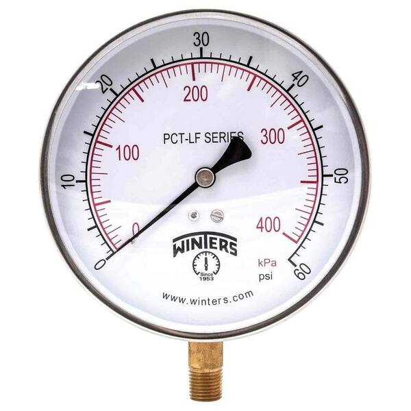 Winters Instruments PCT-LF Series 4.5 in. Lead-Free Brass Stainless Steel Pressure Gauge with 1/4 in. NPT LM and 0-60 psi/kPa
