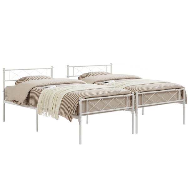 VECELO Twin Size 2-Piece Metal Platform Bed Frame Set - No Box Spring Needed, White Style 2