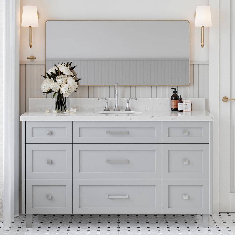 Monroe 60 in. Single Sink Freestanding Bathroom Vanity in Gray with Carrara White Quartz Top price history on PriceWatchPro