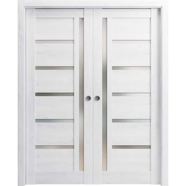 Sartodoors 64 in. x 80 in. 2 Panel Nordic White Finished MDF Sliding Door with Hardware
