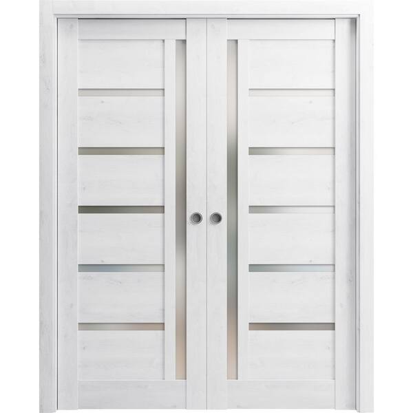 Sartodoors 64 in. x 84 in. 2 Panel Nordic White Finished MDF Sliding Door with Hardware