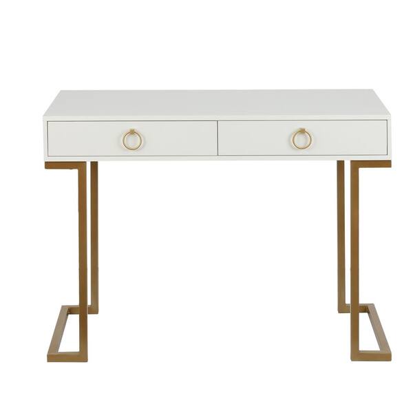 Luxen Home 42.13 in. White Wood and Metal 2Drawer Writing Desk