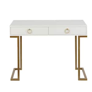 42.13 in. White Wood and Metal 2-Drawer Writing Desk