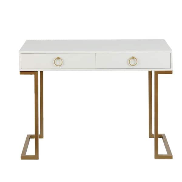 LuxenHome 42.13 in. White Wood and Metal 2-Drawer Writing Desk