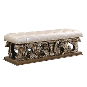 Constantine Light Gold Synthetic Leather, Brown & Gold Finish 22 in. Bedroom Bench Without Back