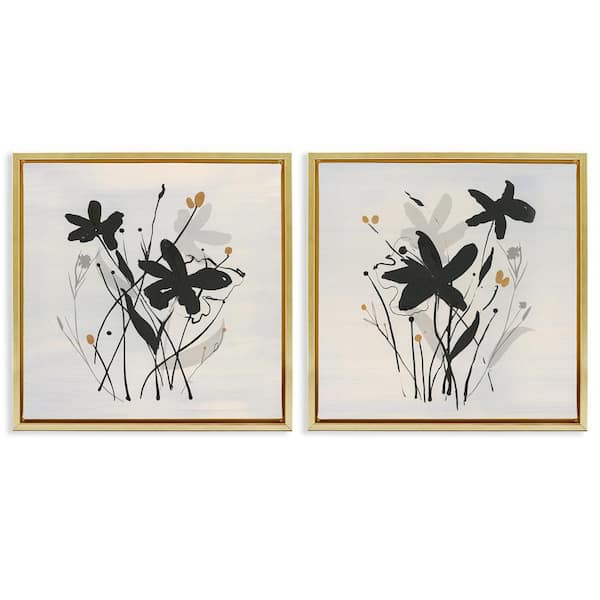 Contemporary Floral Sprigs by Susan Jill 2-Pieces Gold Floater Frame Nature Graphic Art Print 18 in. x 18 in.