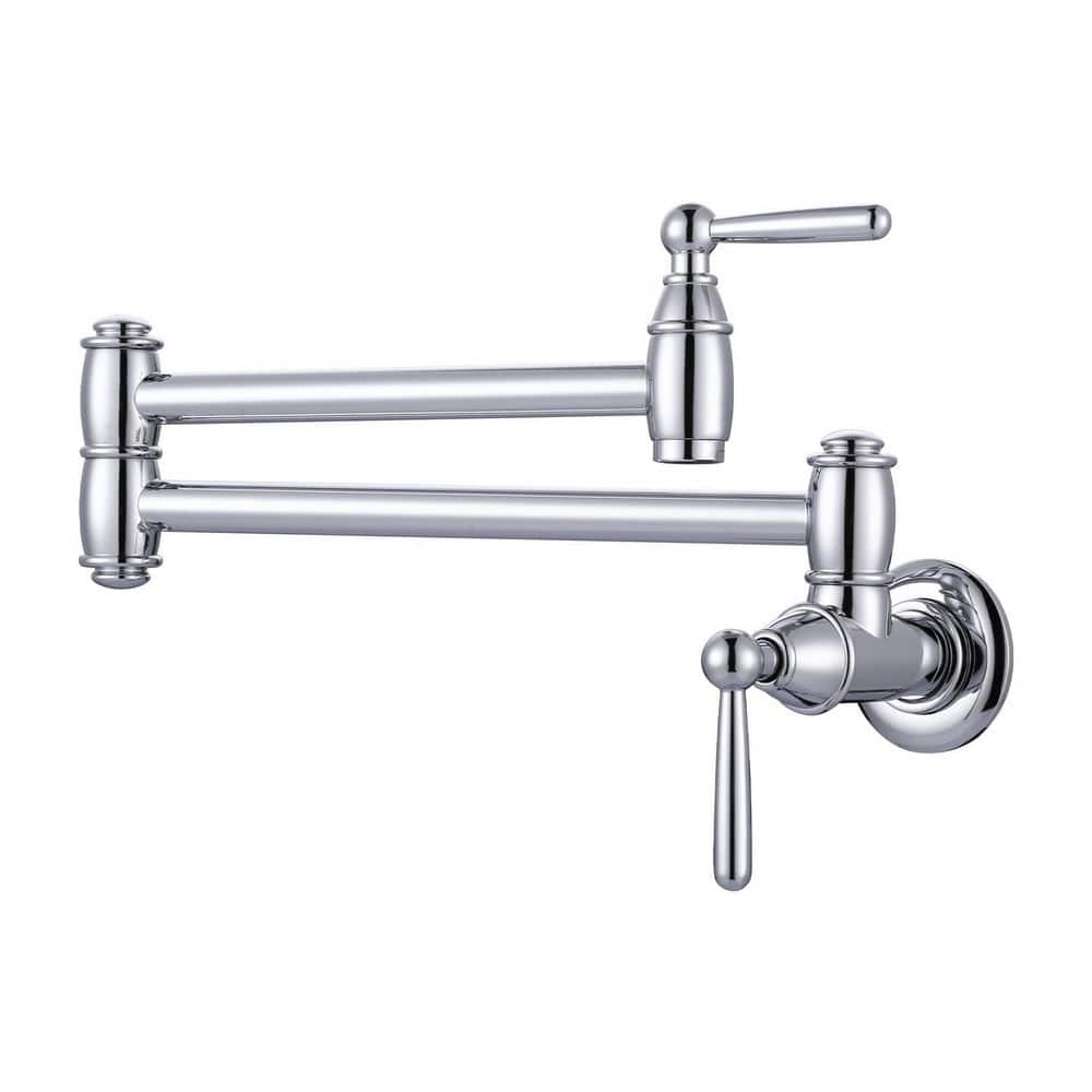 Chrome Wall-Mounted Double Handle Pot Filler Faucet