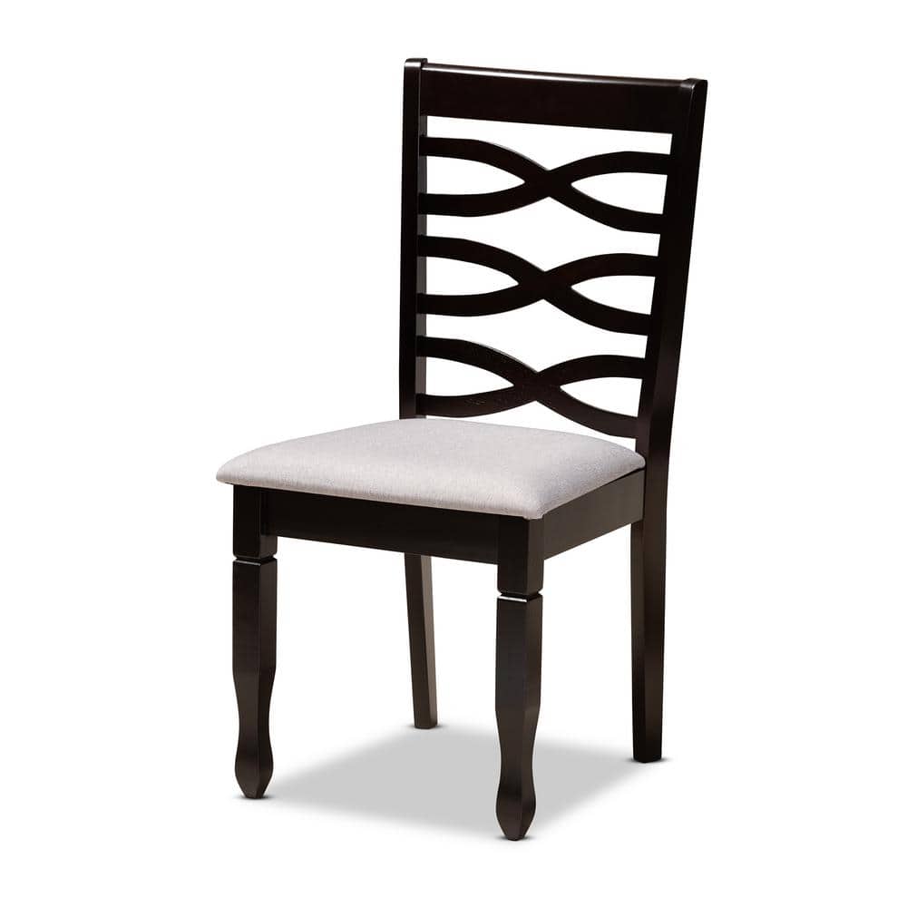 Mila 7-Piece Dark Brown Wood Dining Set with Grey Upholstered Chairs