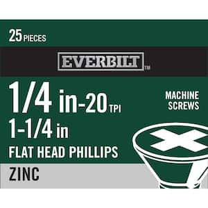 1/4 in.-20 x 1-1/4 in. Phillips Flat Head Zinc Plated Machine Screw (25-Pack)