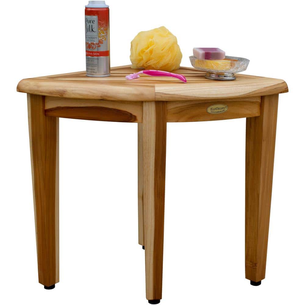 EcoDecors 18" Teak Corner Shower Bench with Adjustable Feet
