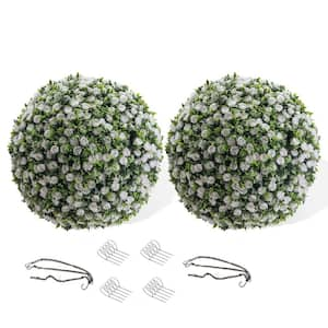 15Inch White Artificial Topiary Flower Balls, 2 PCS Hanging Grass Ball