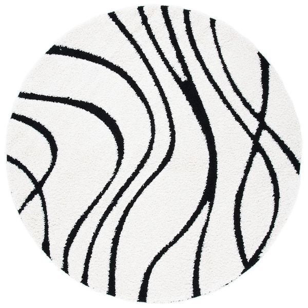 Florida 10 ft. x 10 ft. Ivory/Black Abstract Round Rug