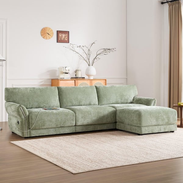 Luxury Collection 110 in. Flared Arm 4-Piece L-Shaped Chenille Modern Sectional Sofa in Green with USB Ports and Ottoman