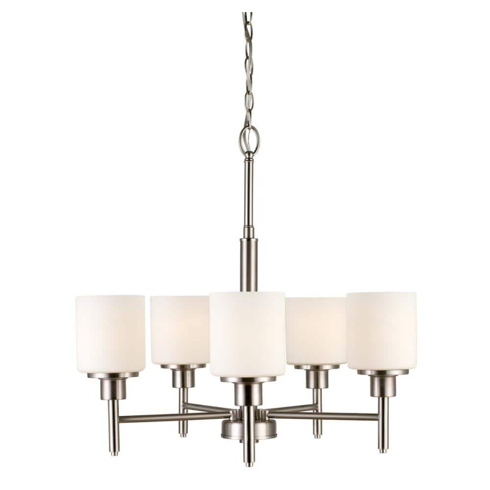 Aubrey Mini 5-Light Chandelier with Frosted Glass, Satin Nickel