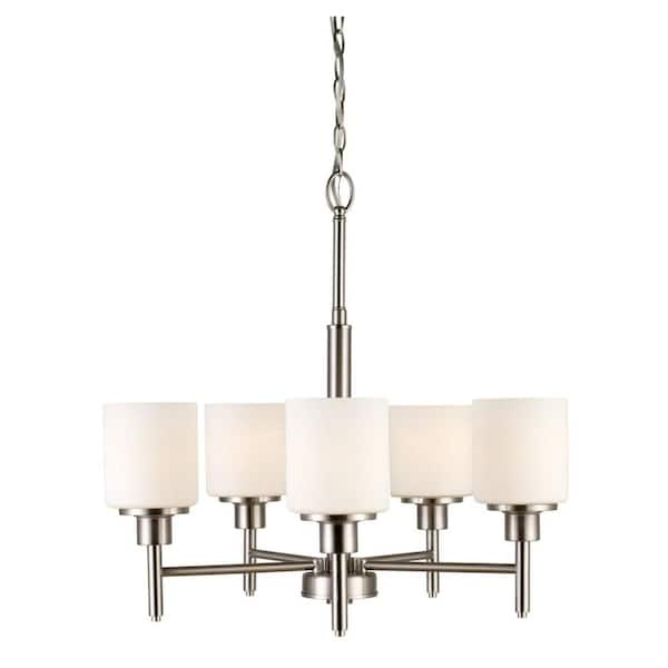 Design House Aubrey 5-Light Satin Nickel Chandelier with Frosted White Shades