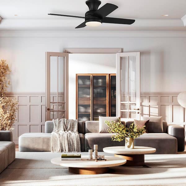 Cardiff 42 in. Matte Black Flush Mount Standard Indoor Ceiling Fan with White Adjustable LED Light, DC Motor, and Remote