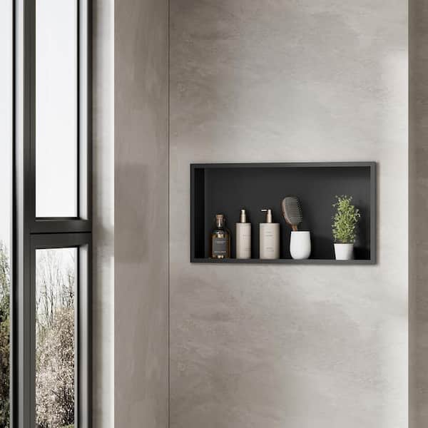 Simple Project 12 in. H x 24 in. D x 4 in. W Stainless Steel Shower Niche Set of 1-Piece in Black with Shelves